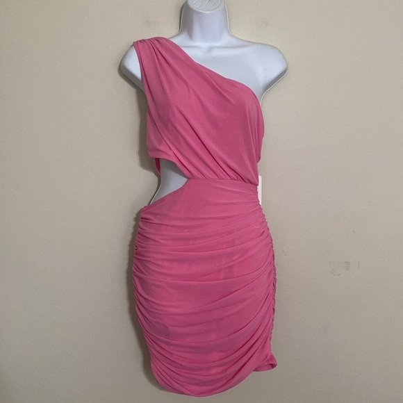 Hello Molly Vibrant Pink One-Shoulder Dress Cutout rushed by omen 6 event Y2K - Picture 2 of 15